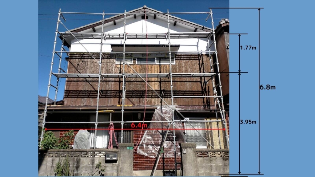 木造2階建て住宅の外壁塗装・軒天修理DIYのためにクサビ式足場（クサビ緊結式足場）を個人で業者に直接レンタルした際の価格77,000円（税込）と使用レビューの記事アイキャッチ