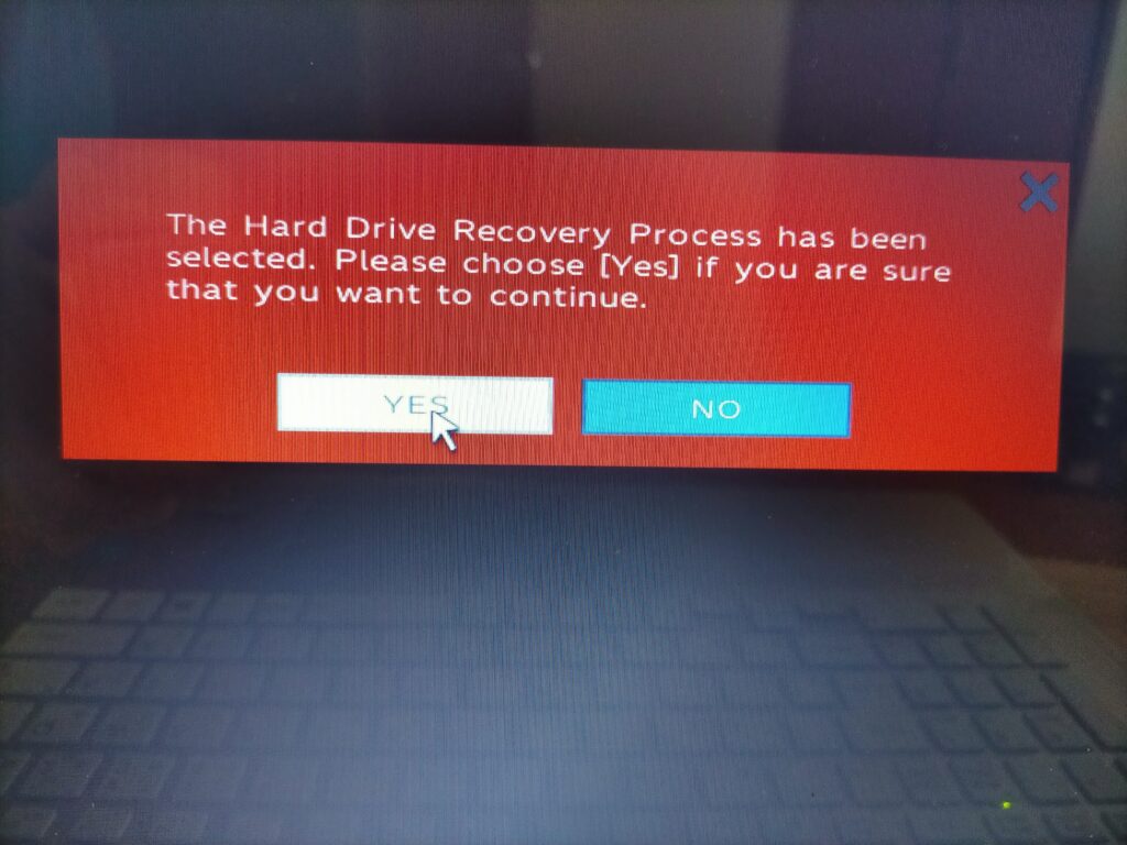 The Hard Drive Recovery Process has been selected.表示