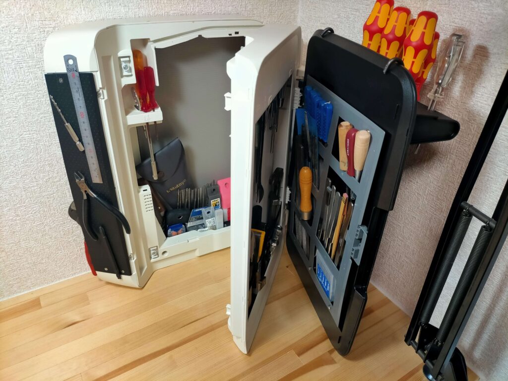 プリンター工具箱フルオープン - 仕切りとフック付き工具整理完成
