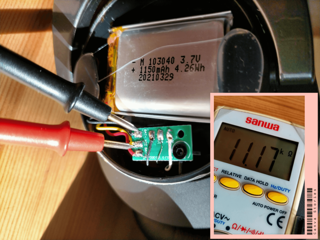 CPH7000BTのバッテリー保護回路に使用されているNTCサーミスタの抵抗値測定