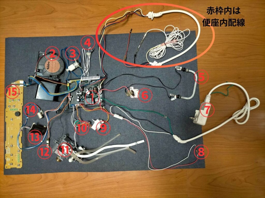 TOTO ウォシュレット部品実態図（各部品の配置と名称）