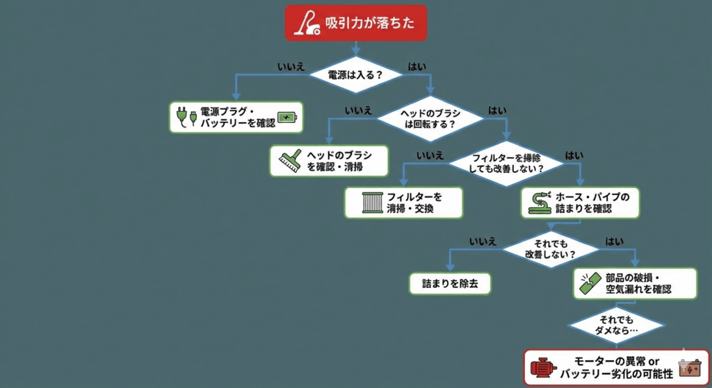 コードレス掃除機故障診断フローチャート