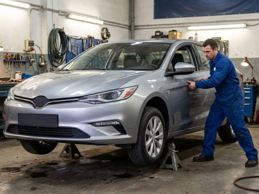 下に潜る前に、車を前後左右に揺らし、ビクともしないことを確かめている