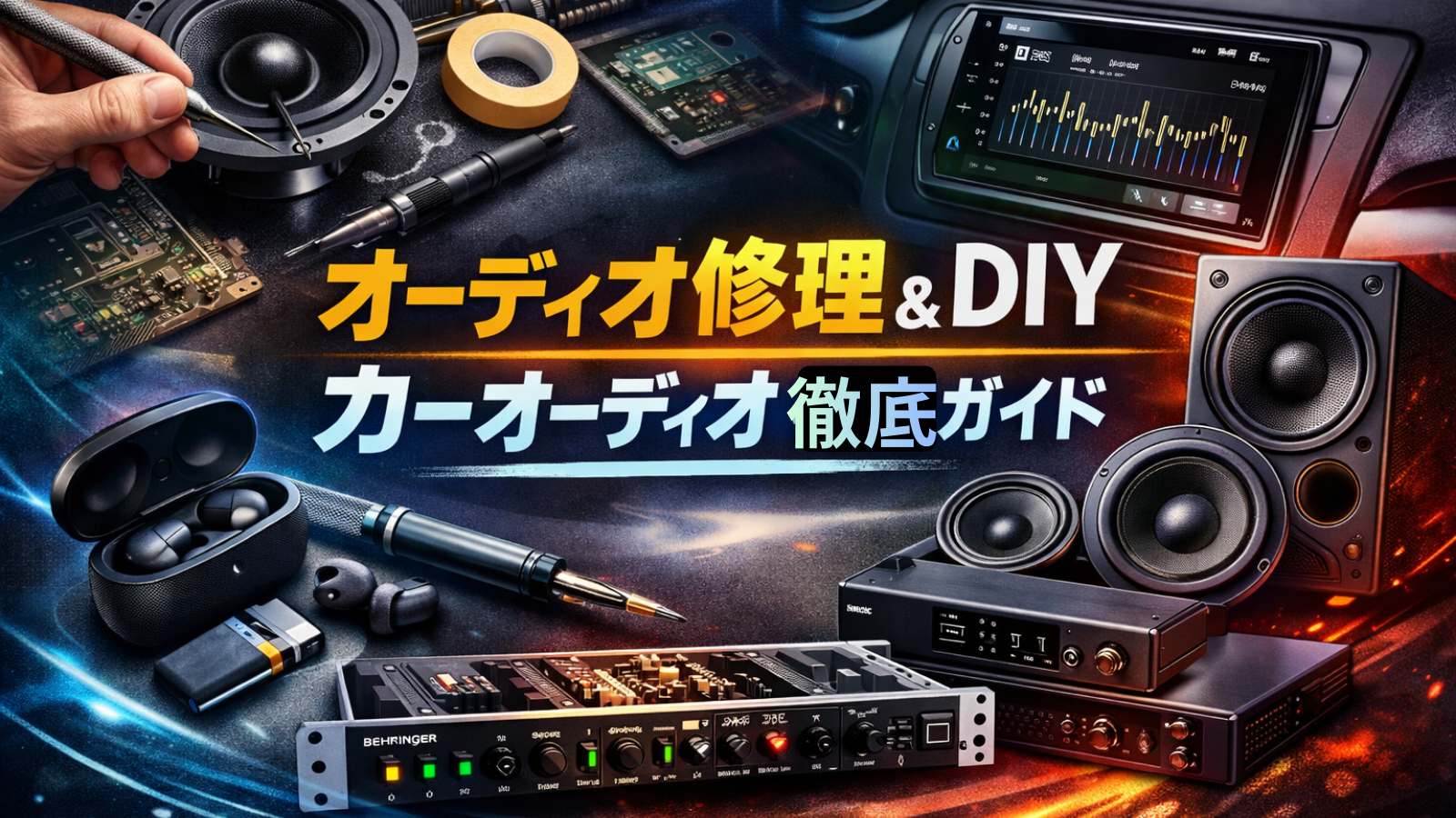 オーディオ機器の修理やDIYを楽しむための様々なツールとコンポーネント