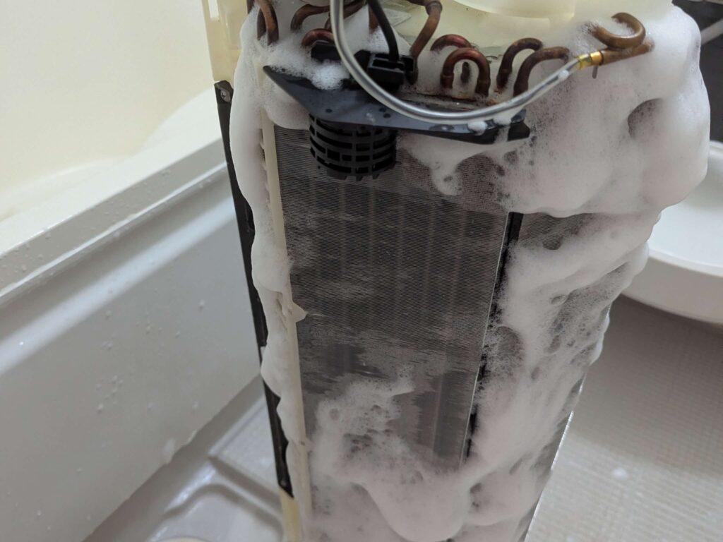 クリーナーの泡に包まれたフィン（表側）