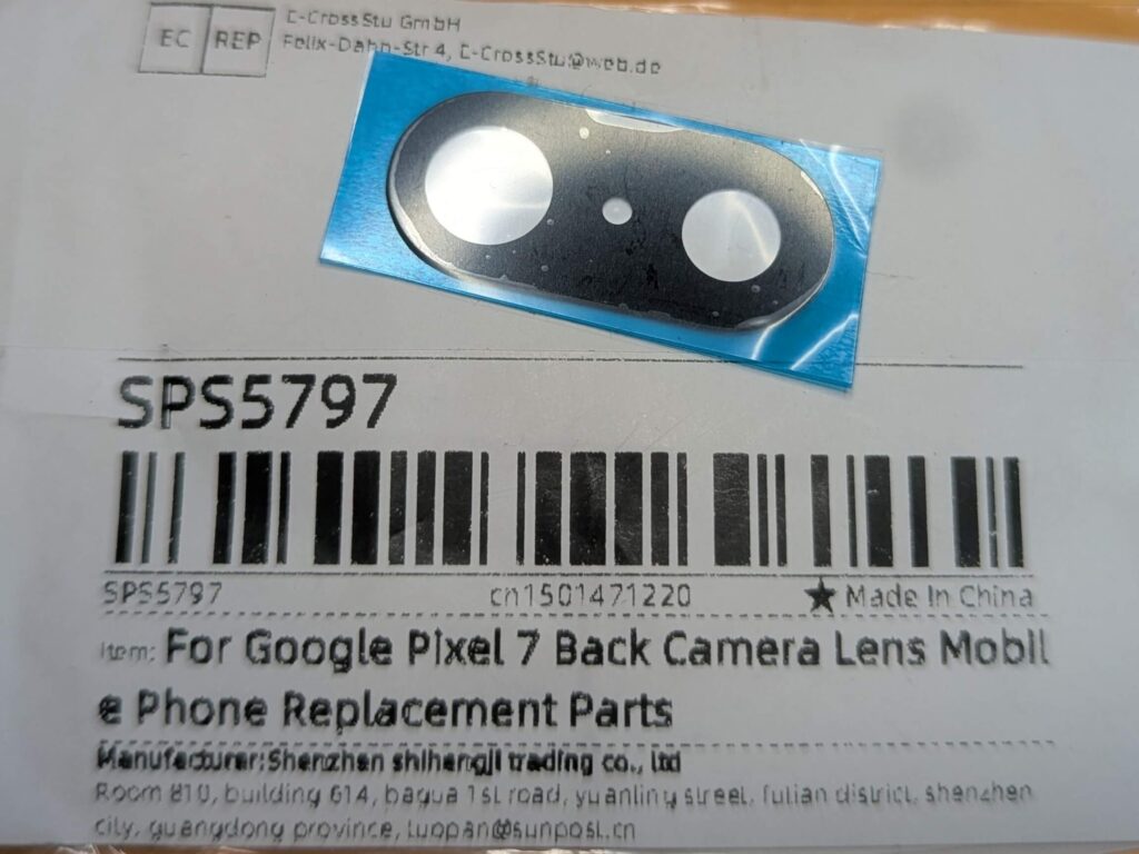AliExpressで購入したPixel 7用の交換用カメラガラス部品